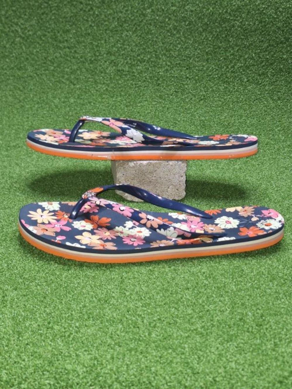 Women’s Navy Floral Flip-Flop Sandals - Comfortable Beach Slides